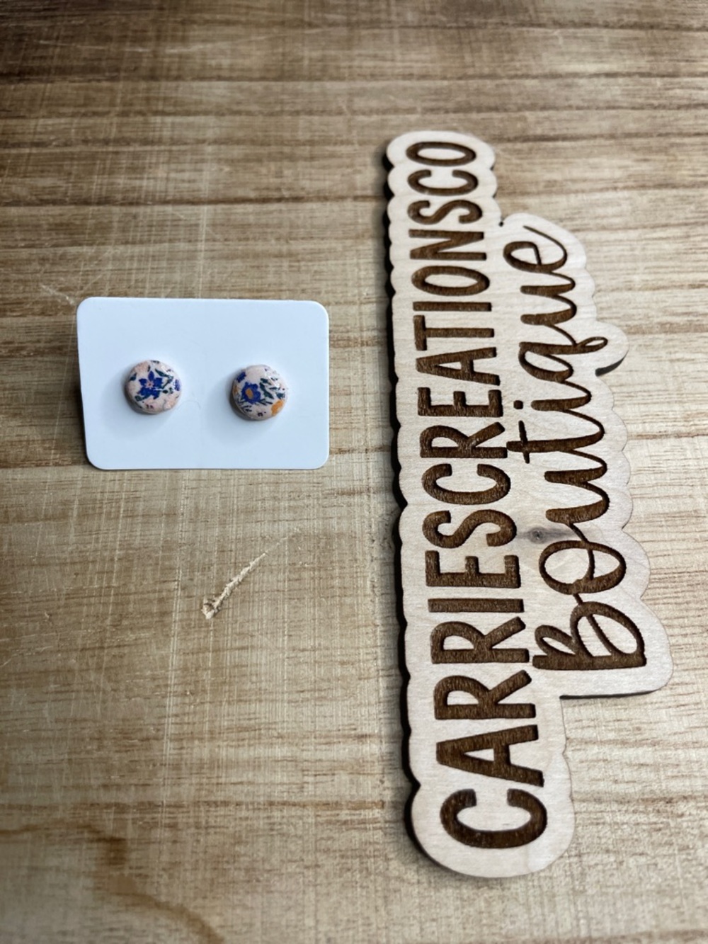Floral Round Button Earrings — White, Blue & Orange